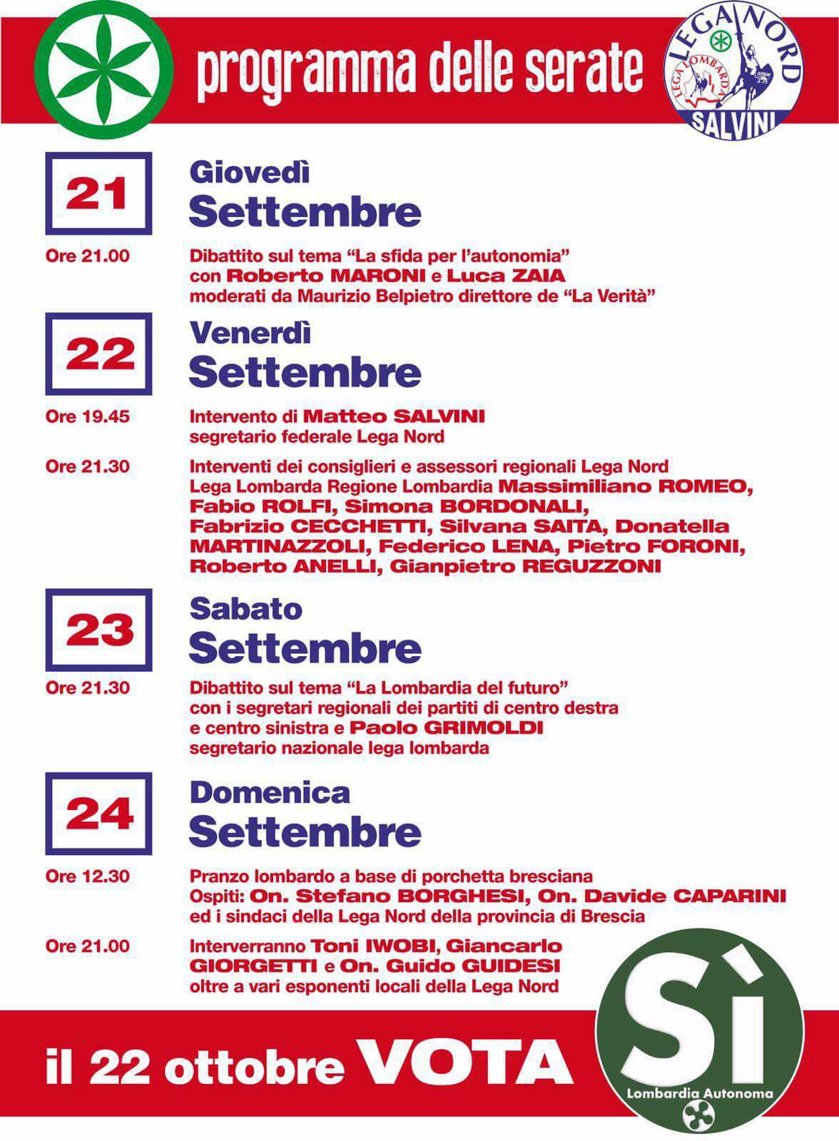 Il programma della festa della Lega Nord a Brescia