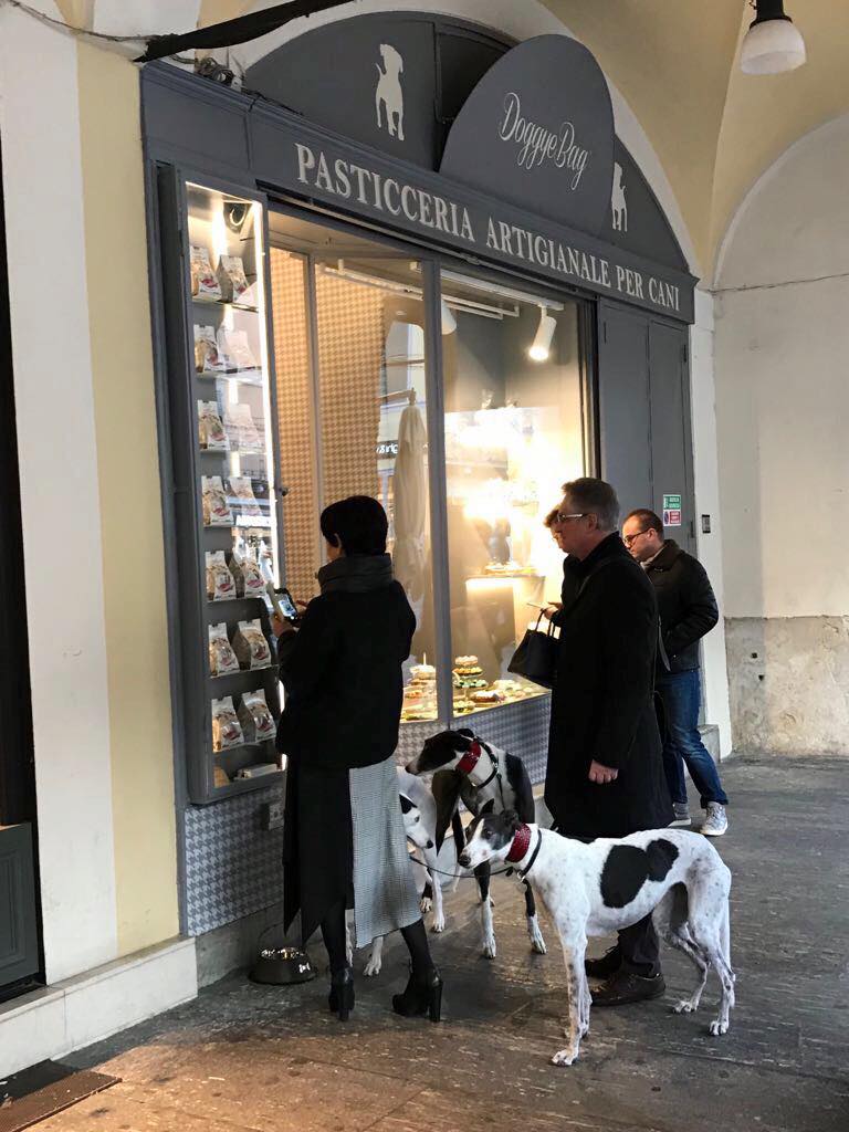 La vetrina della pasticceria per cani di Brescia, in corso Zanardelli, foto da pagina Facebook