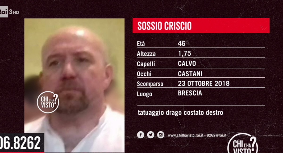 Sossio Criscio è scomparso da Brescia il 22 ottobre