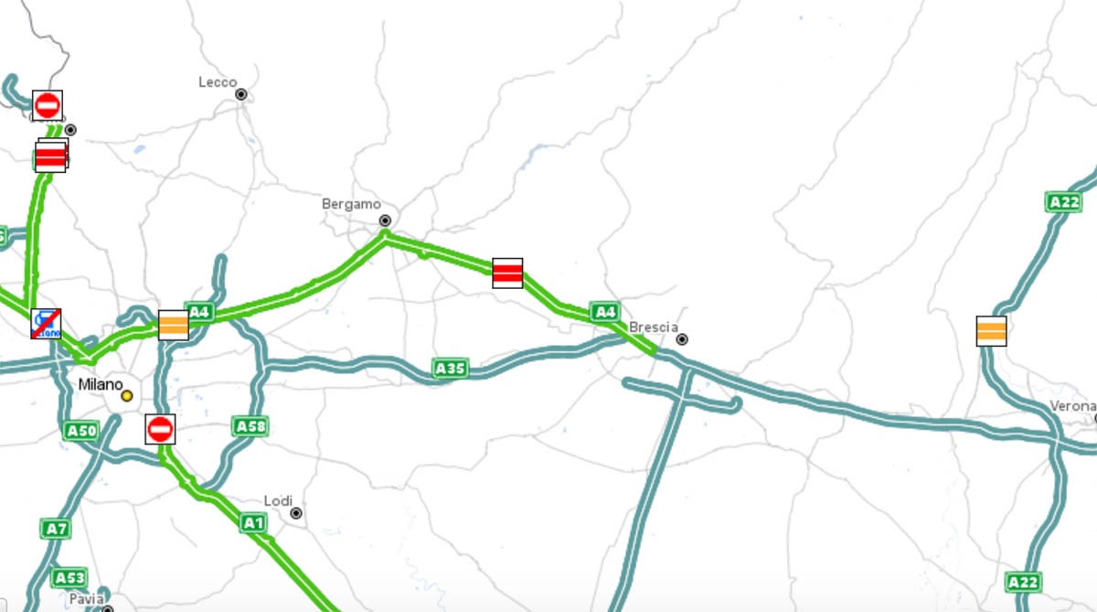 Info di servizio: 5 km di coda sulla A4 tra Rovato e Ponte Oglio