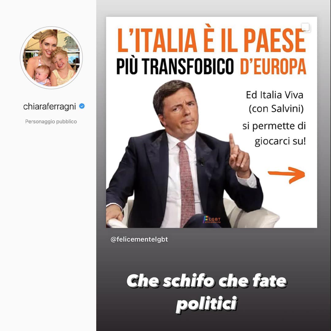 Ddl Zan, Chiara Ferragli attacca: “Che schifo che fate politici”