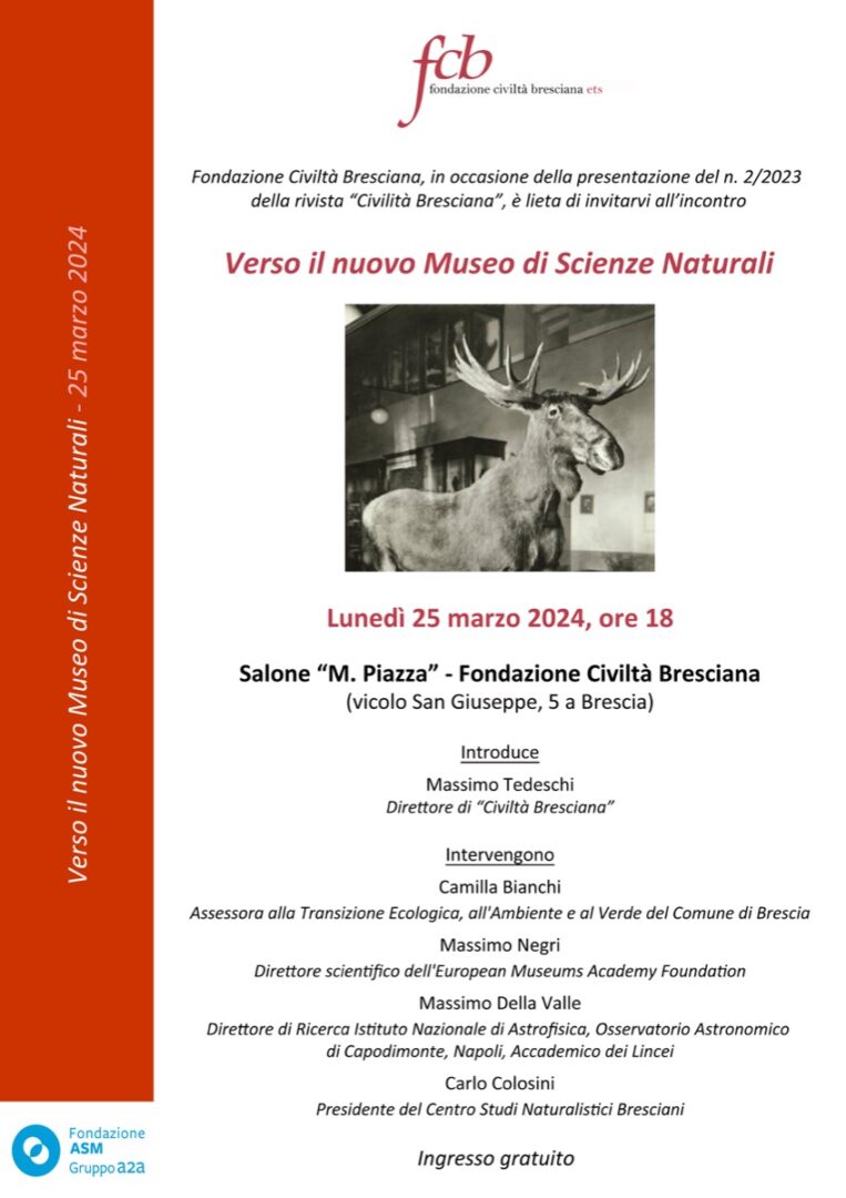 ▼ “Verso il nuovo Museo di Scienze naturali”, incontro lunedì alla Fondazione Civiltà Bresciana