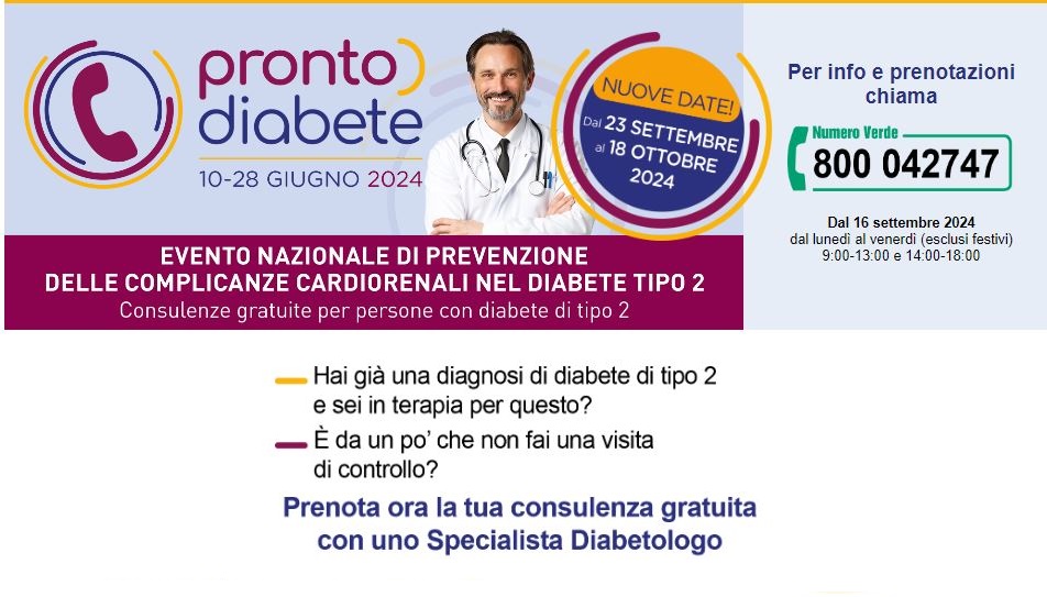 Riprende “Pronto Diabete”, campagna di prevenzione delle complicanze