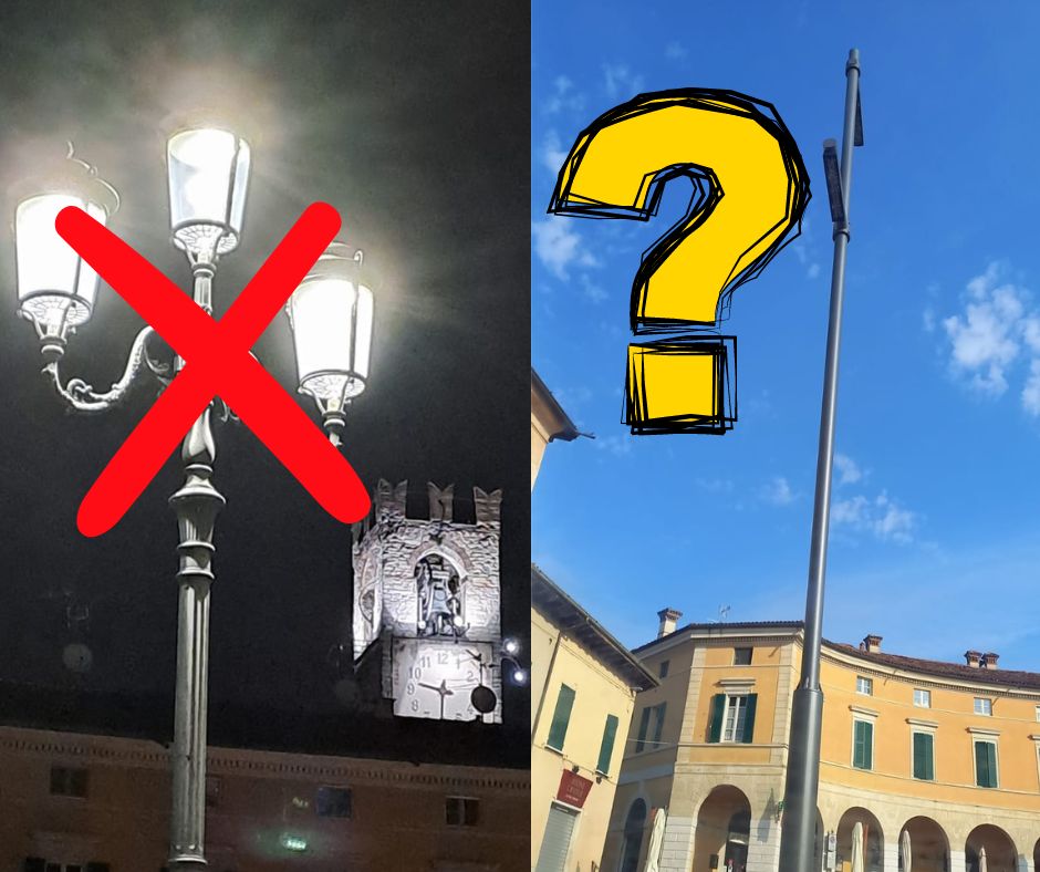 ▼ Rovato, nuova luce per piazza Cavour, ma l’estetica dei lampioni fa discutere